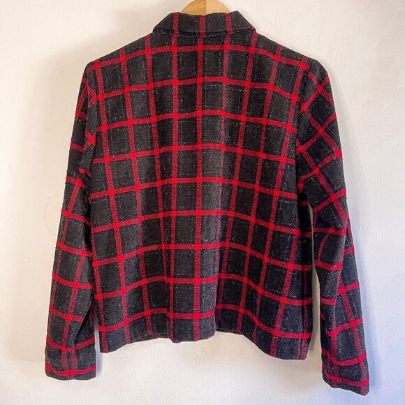 C&B Christmas Plaid Black & Red Blazer Jacket Size L - Picture 5 of 7